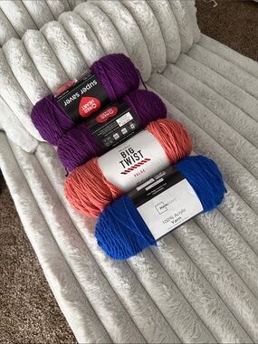 Assorted Acrylic Yarn Trio - Purple, Coral, Royal Blue